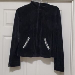 C.B casual black velvet jacket with Leopard print accent Women's XL